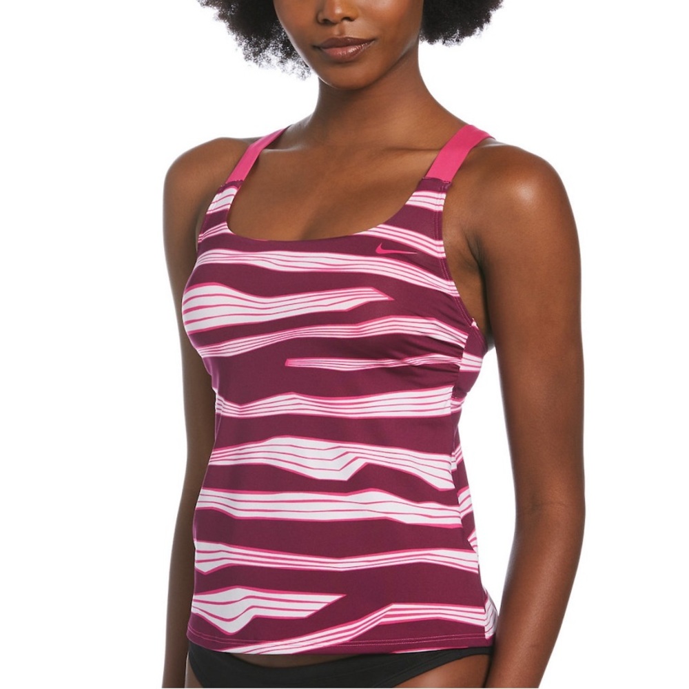 Nike Wake Pink and White Striped Tankini Top